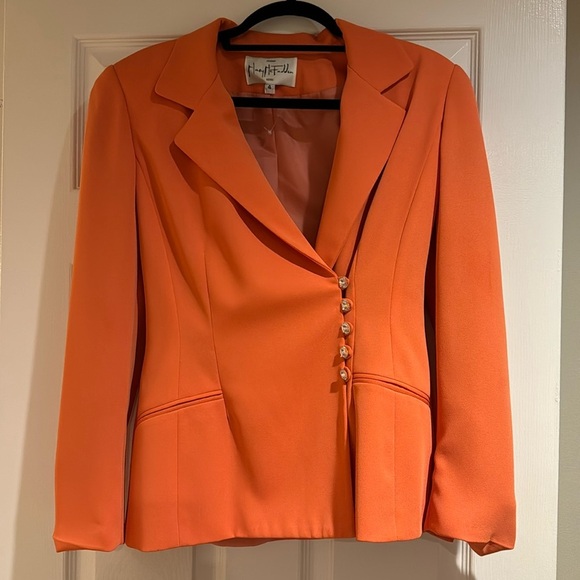 Vintage Mary McFadden Salmon Suite Jacket Rhinestone Detail Size 4 - Picture 1 of 5